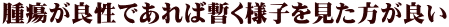 腫瘍が良性であれば暫く様子を見た方が良い